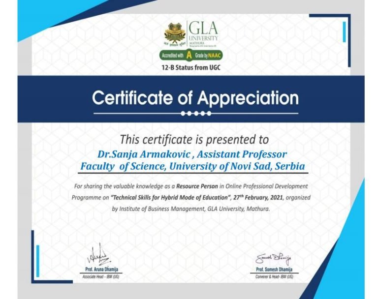 Sanja’s participation in “Technical Skills for Hybrid Mode of Education”
